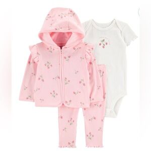 Carter's Child of Mine Baby Girl Cardigan Outfit Set, 3-Piece Size 0-3 Mths